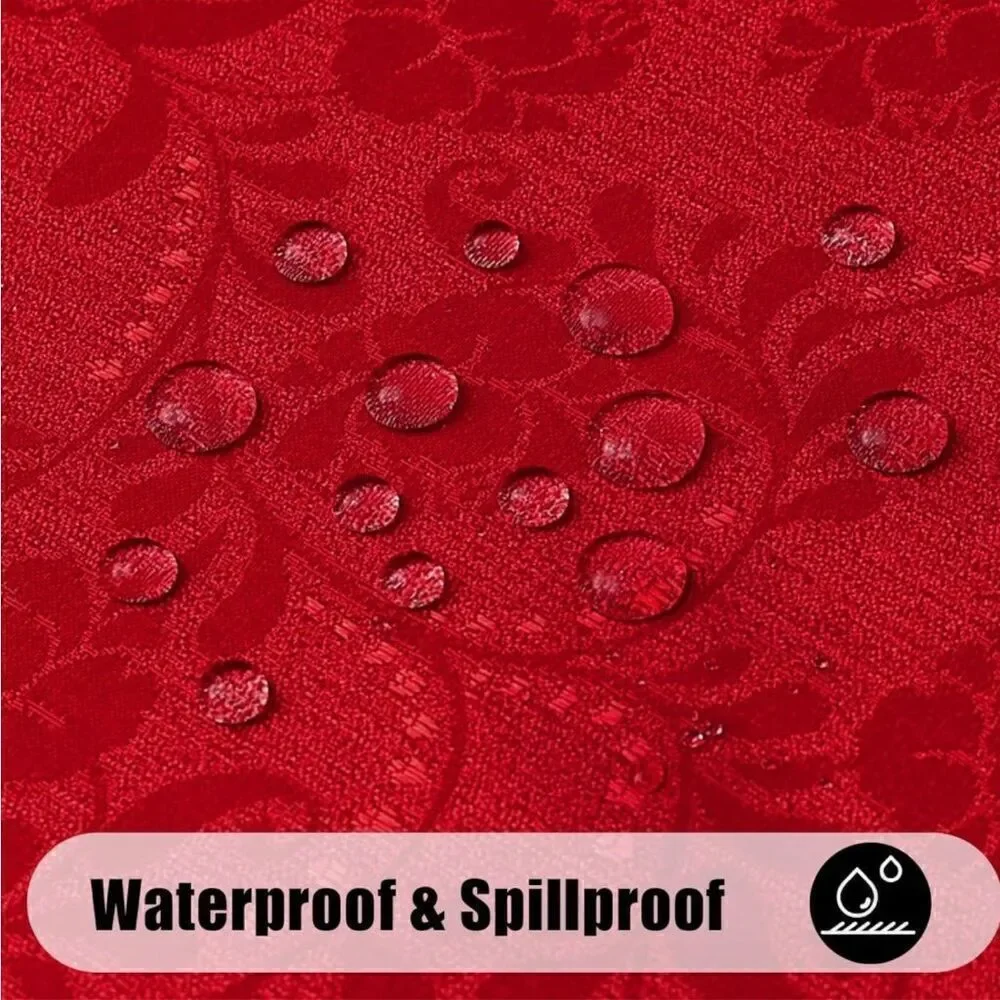 Rectangle Christmas RedTablecloth 60x84 Inch Waterproof Damask Jacquard Cloth